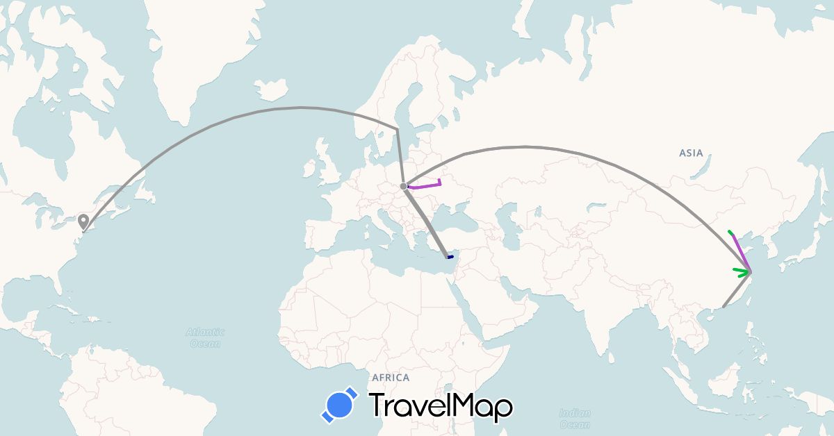 TravelMap itinerary: driving, bus, plane, train in China, Cyprus, Poland, Russia, Sweden, Ukraine, United States (Asia, Europe, North America)